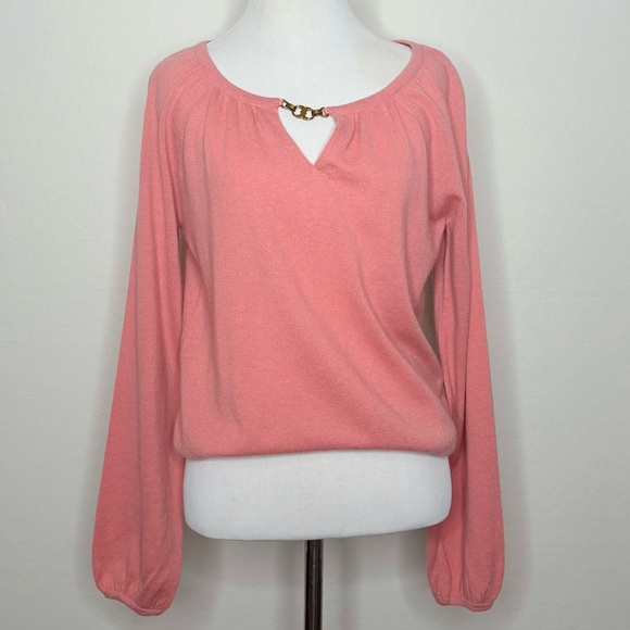 Tory Burch Gemini Link Cashmere Sweater Peach Keyhole Gold Hardware Size Small - Picture 1 of 7